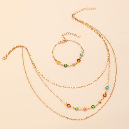 Jewelry Sets, anklet & bracelet & necklace, Tibetan Style, with Titanium Steel & Plastic Pearl & Brass & Acrylic, gold color plated, fashion jewelry & enamel & with rhinestone, more colors for choice, Sold By PC
