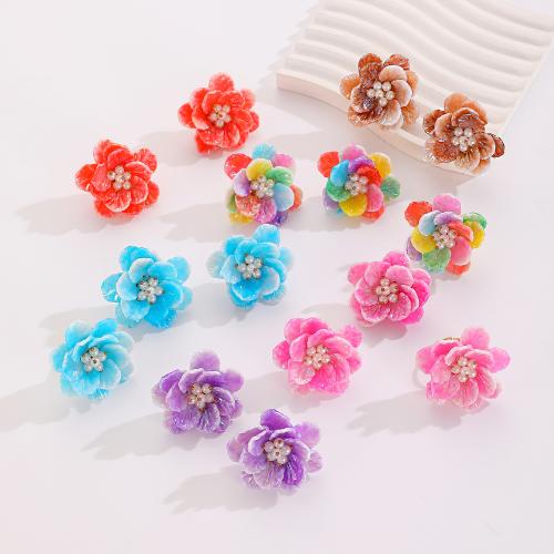 Ensemble de bijoux acrylique, Boucle d’oreille stud & bague, anneau, laiton, avec perle de plastique & Acrylique, Placage de couleur d'or, bijoux de mode, plus de couleurs à choisir, Vendu par PC