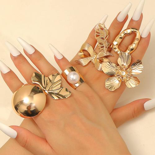 Anillo de Aleación de Zinc, con Perlas plásticas, chapado en color dorado, Joyería, más colores para la opción, Vendido por UD