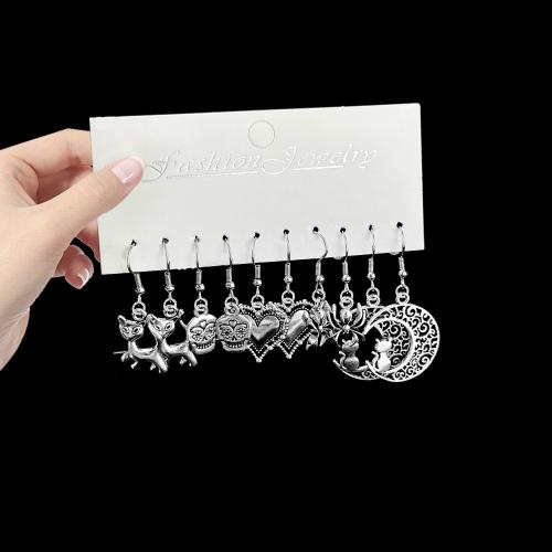 Tibetan Style Drop Earrings, gold color plated, fashion jewelry, silver color, 5Pairs/Set, Sold By Set