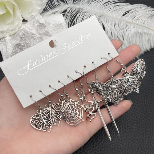 Tibetan Style Drop Earrings, gold color plated, fashion jewelry, silver color, 5Pairs/Set, Sold By Set