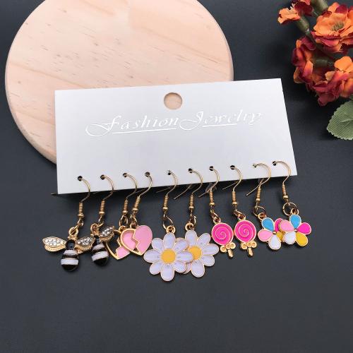 Tibetan Style Drop Earrings, gold color plated, fashion jewelry & enamel & with rhinestone, more colors for choice, 5Pairs/Set, Sold By Set