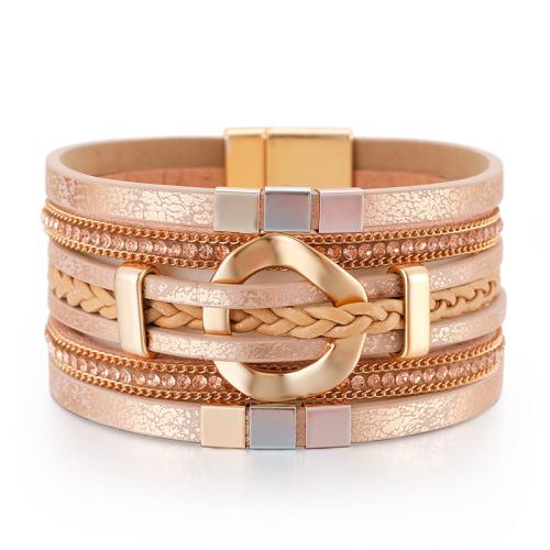 PU Leather Cord Bracelets, Tibetan Style, with PU Leather, handmade, multilayer & for woman & with rhinestone, more colors for choice, Sold By PC