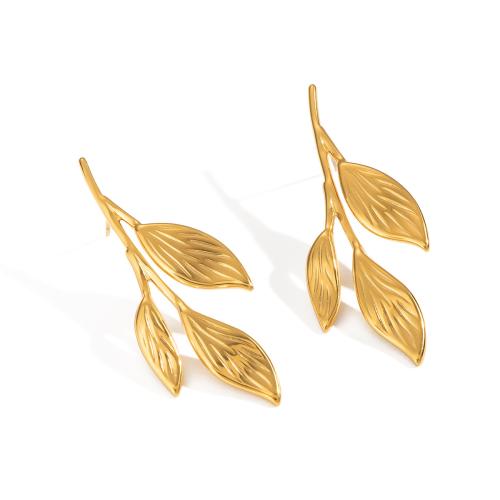 Stainless Steel Stud Earrings, 304 Stainless Steel, Leaf, 18K gold plated, fashion jewelry & for woman, Sold By Pair