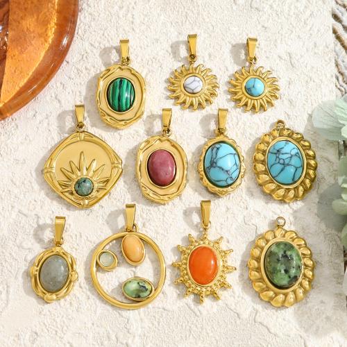 Gemstone Pendants Jewelry, 304 Stainless Steel, with Natural Stone, 18K gold plated, DIY & different materials for choice & different styles for choice, Sold By PC
