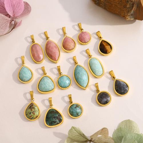 Gemstone Pendants Jewelry, 304 Stainless Steel, with Natural Stone, 18K gold plated, DIY & different materials for choice & different styles for choice, Sold By PC