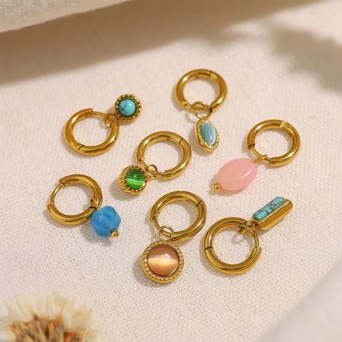 Natural Gemstone Earrings, 304 Stainless Steel, with Natural Stone, 18K gold plated, fashion jewelry & different styles for choice & for woman, Sold By Pair