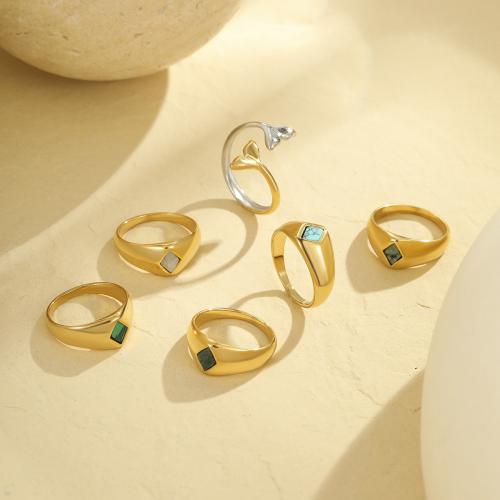 Natural Gemstone Finger Ring, 304 Stainless Steel, with Natural Stone, plated, different materials for choice & different styles for choice & for woman, golden, Sold By PC