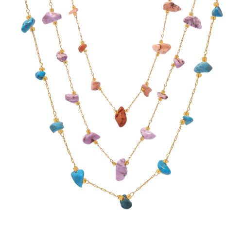 Natural Gemstone Necklace, 304 Stainless Steel, with Natural Stone, plated, fashion jewelry & for woman, more colors for choice, Sold By PC