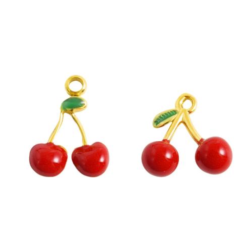 Stainless Steel Pendants, 304 Stainless Steel, Cherry, plated, DIY & enamel, more colors for choice, 10PCs/Bag, Sold By Bag
