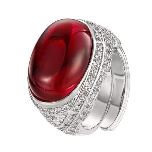 Rhinestone Finger Ring, Brass, with Chalcedony & Cubic Zirconia, plated, fashion jewelry & for woman & with rhinestone, more colors for choice, Sold By PC