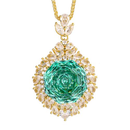 Brass Necklace, with Cubic Zirconia, with 5cm extender chain, gold color plated, fashion jewelry & for woman & with rhinestone, more colors for choice, Length:45 cm, Sold By PC
