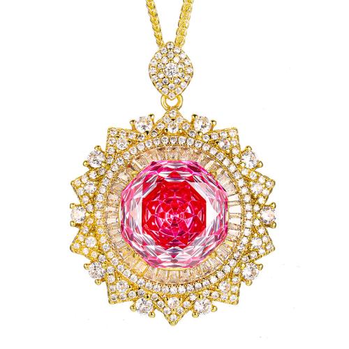 Brass Necklace, with Cubic Zirconia, with 5cm extender chain, gold color plated, fashion jewelry & for woman & with rhinestone, more colors for choice, Length:45 cm, Sold By PC