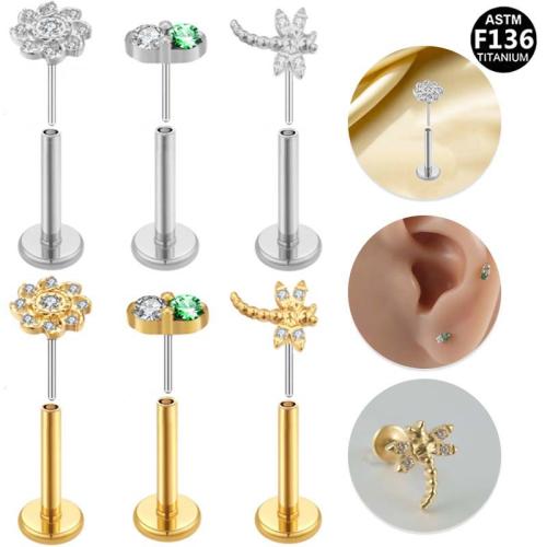 Aleación de titanio pendiente de perforación, con metal, chapado, unisexo & diferentes estilos para la opción & con diamantes de imitación, 8mm, Vendido por UD
