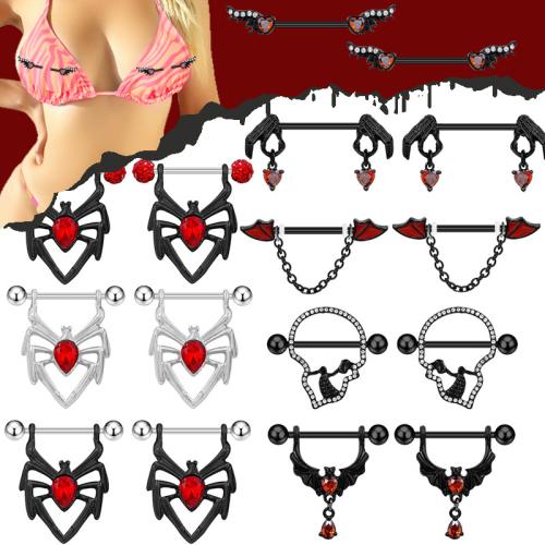 Acier inoxydable 304 anneau de mamelon, avec alliage de zinc, Placage, unisexe & styles différents pour le choix & avec strass, Vendu par PC