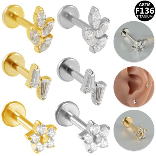 Aleación de titanio pendiente de perforación, con metal, chapado, unisexo & diferentes estilos para la opción & micro arcilla de zirconia cúbica, 8mm, Vendido por UD