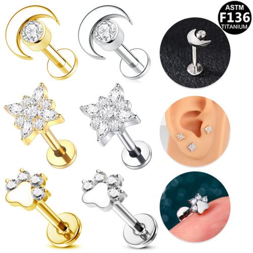 Titanium Alloy Piercing Earring, with Brass, plated, Unisex & different styles for choice & micro pave cubic zirconia, Sold By PC