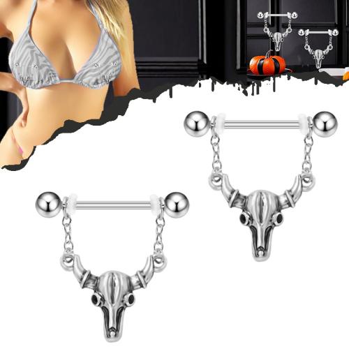 alliage de zinc anneau de mamelon, avec Acier inoxydable 304, bœuf, Placage, bijoux de mode & unisexe, 14x33mm, Vendu par PC