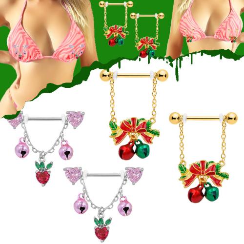 Acier titane anneau de mamelon, Placage, unisexe & styles différents pour le choix & pavé de micro zircon & émail, Vendu par PC