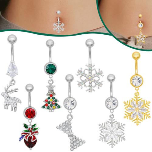 Tibetan Style Belly Ring, plated, Christmas Design & Unisex & different styles for choice & with rhinestone, Sold By PC