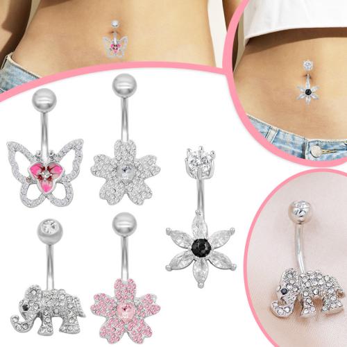 alliage de zinc anneau de ventre, Placage, unisexe & styles différents pour le choix & pavé de micro zircon, Vendu par PC