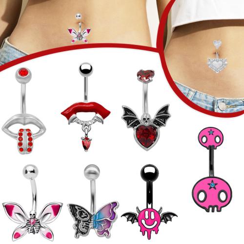 alliage de zinc anneau de ventre, avec Acier inoxydable 304, Placage, unisexe & styles différents pour le choix & émail & avec strass, Vendu par PC