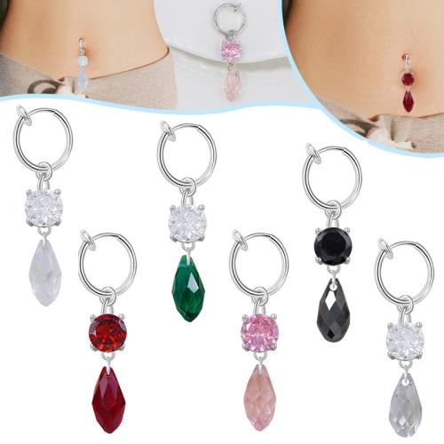 alliage de zinc anneau de ventre, avec Acier inoxydable 304, Placage, unisexe & avec zircone cubique, plus de couleurs à choisir, Vendu par PC