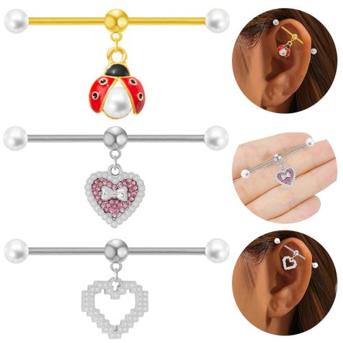 Acier titane piercing oreille, avec perle de plastique, Placage, unisexe & styles différents pour le choix & émail & avec strass, 38mm, Vendu par PC