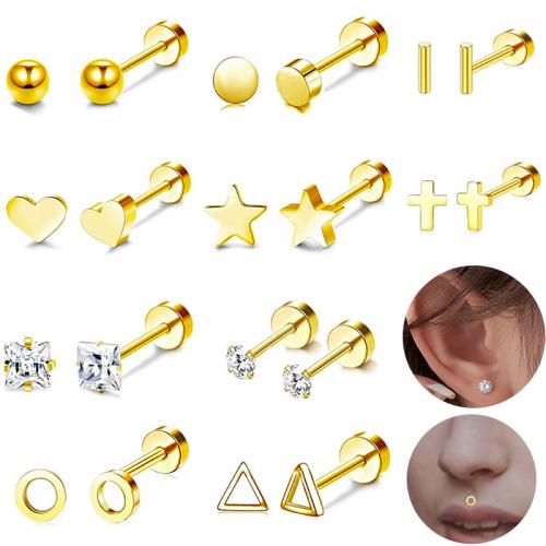 Acier inoxydable 304 boucle d oreille dormeuse, Placage de couleur d'or, unisexe & styles différents pour le choix & avec strass, Vendu par PC