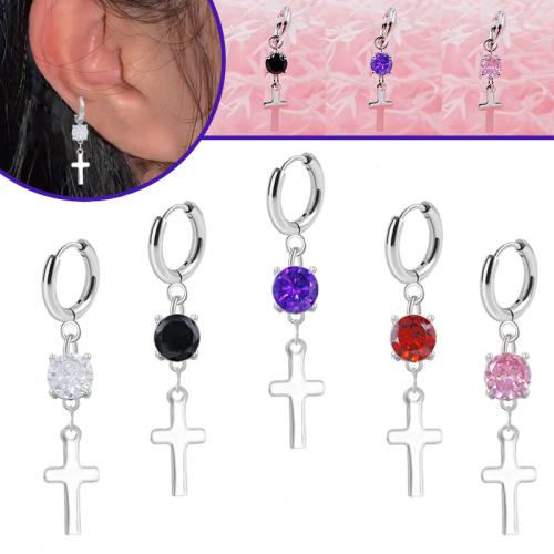 Acier inoxydable 304 Boucles d'oreilles pendantes Hoop Huggie, croix, unisexe & avec strass, plus de couleurs à choisir, Vendu par PC