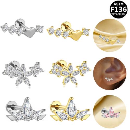 Titan Legierung Ohrpiercing, plattiert, unisex & verschiedene Stile für Wahl & Micro pave Zirkonia, 8mm, verkauft von PC