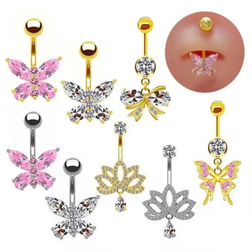 Brass Belly Ring, Butterfly, plated, Unisex & different styles for choice & micro pave cubic zirconia, belly ring length 35-40mm, Sold By PC