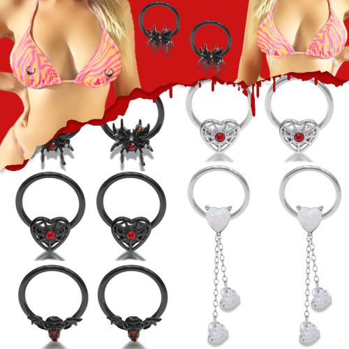 Acier inoxydable 304 anneau de mamelon, Placage, unisexe & styles différents pour le choix & avec strass, Vendu par PC