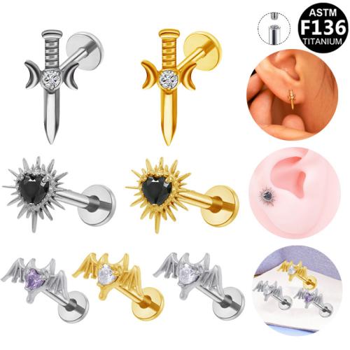 Aleación de titanio pendiente de perforación, chapado, unisexo & diferentes estilos para la opción & micro arcilla de zirconia cúbica, 8mm, Vendido por UD