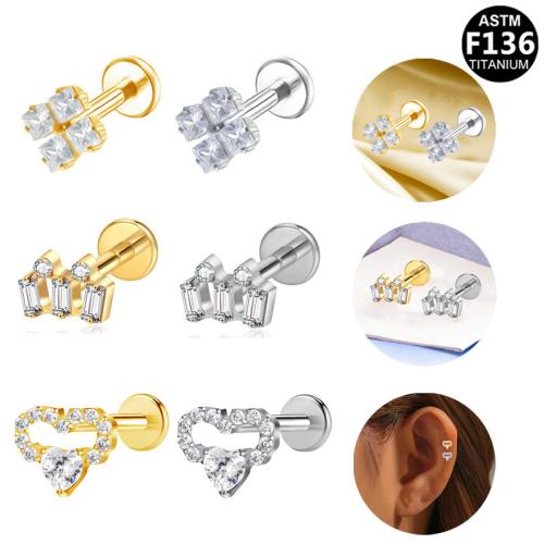 Aleación de titanio pendiente de perforación, chapado, unisexo & diferentes estilos para la opción & micro arcilla de zirconia cúbica, 8mm, Vendido por UD