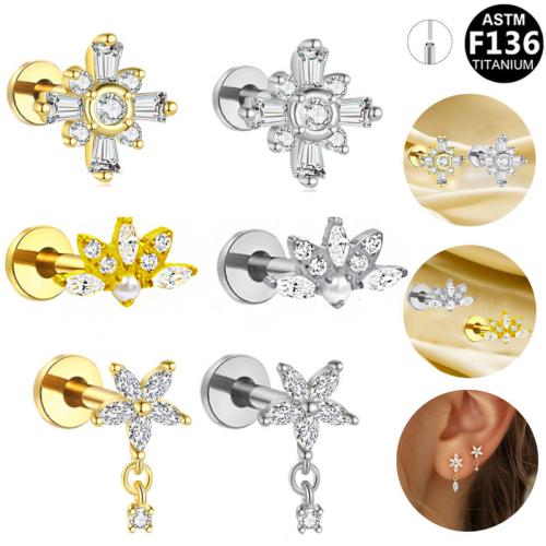 Aleación de titanio pendiente de perforación, con Perlas plásticas, chapado, unisexo & diferentes estilos para la opción & con diamantes de imitación, 8mm, Vendido por UD