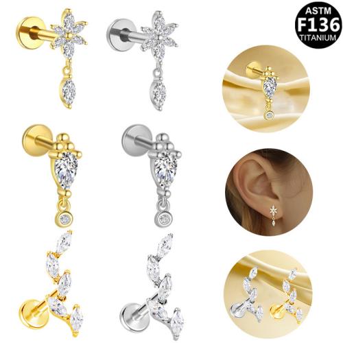 Aleación de titanio pendiente de perforación, chapado, unisexo & diferentes estilos para la opción & micro arcilla de zirconia cúbica, 8mm, Vendido por UD