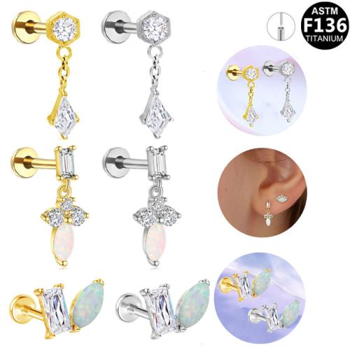 Aleación de titanio pendiente de perforación, con Ópalo, chapado, unisexo & diferentes estilos para la opción & micro arcilla de zirconia cúbica, 8mm, Vendido por UD