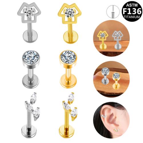 Aleación de titanio pendiente de perforación, chapado, unisexo & diferentes estilos para la opción & micro arcilla de zirconia cúbica, 8mm, Vendido por UD