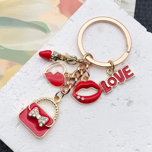 Bag Purse Charms Keyrings Keychains, Tibetan Style, gold color plated, fashion jewelry & enamel & with rhinestone, more colors for choice, Sold By PC