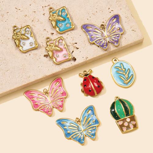 Stainless Steel Pendants, 304 Stainless Steel, gold color plated, DIY & enamel & with rhinestone, more colors for choice, 3PCs/Bag, Sold By Bag