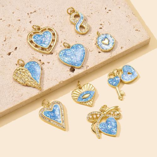 Gemstone Pendants Jewelry, Brass, with Opal, plated, DIY & micro pave cubic zirconia, more colors for choice, nickel, lead & cadmium free, 3PCs/Bag, Sold By Bag