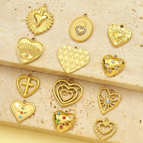 Stainless Steel Heart Pendants, 304 Stainless Steel, gold color plated, DIY & with rhinestone, more colors for choice, 92x30mm, 3PCs/Bag, Sold By Bag