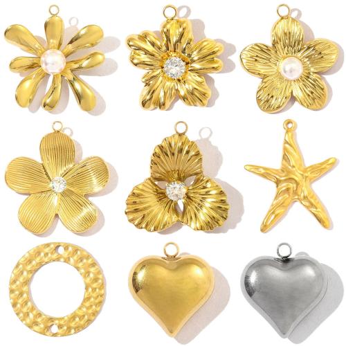 Stainless Steel Pendants, 304 Stainless Steel, with ABS Plastic Pearl, gold color plated, DIY & micro pave cubic zirconia, more colors for choice, 5PCs/Bag, Sold By Bag