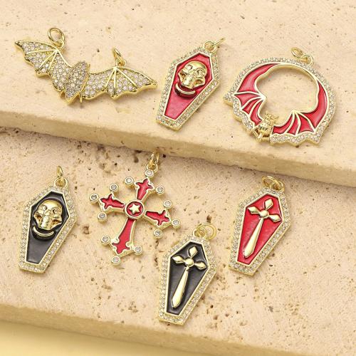 Stainless Steel Pendants, Brass, plated, DIY & micro pave cubic zirconia & enamel, more colors for choice, nickel, lead & cadmium free, 3PCs/Bag, Sold By Bag