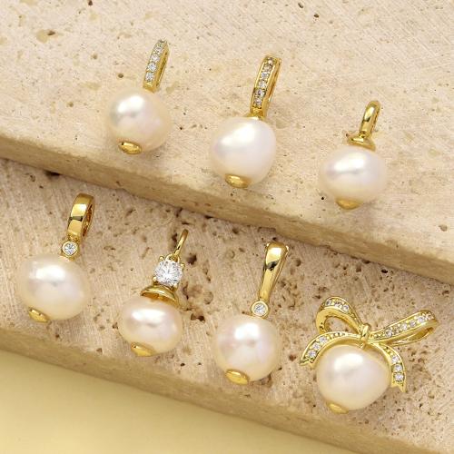 Freshwater Pearl Pendants, Brass, with Freshwater Pearl, plated, DIY & micro pave cubic zirconia, more colors for choice, nickel, lead & cadmium free, 3PCs/Bag, Sold By Bag