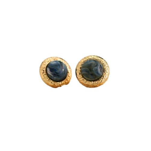 Stainless Steel Stud Earrings, 304 Stainless Steel, with Natural Stone, Round, 18K gold plated, fashion jewelry & different materials for choice & for woman, more colors for choice, Sold By Pair