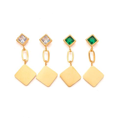 Acero inoxidable gota pendiente, acero inoxidable 304, chapado en color dorado, diferentes estilos para la opción & para mujer & con diamantes de imitación & hueco, más colores para la opción, Vendido por Par