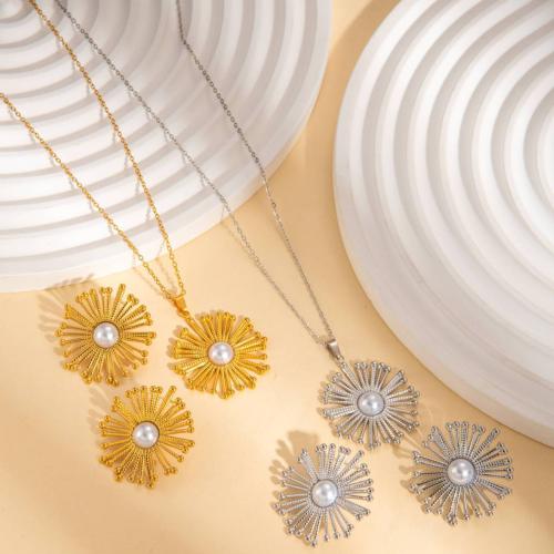Fashion Stainless Steel Jewelry Sets, 304 Stainless Steel, with Plastic Pearl, Sun, plated, fashion jewelry & different styles for choice & for woman, more colors for choice, Sold By PC