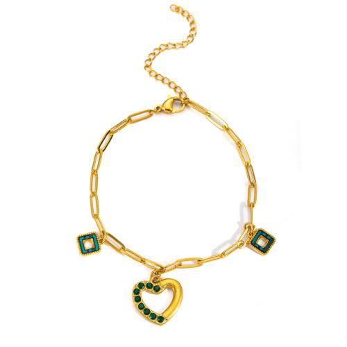 Stainless Steel Jewelry Bracelet, 304 Stainless Steel, with Acrylic, gold color plated, for woman & with rhinestone & hollow, more colors for choice, Sold By PC